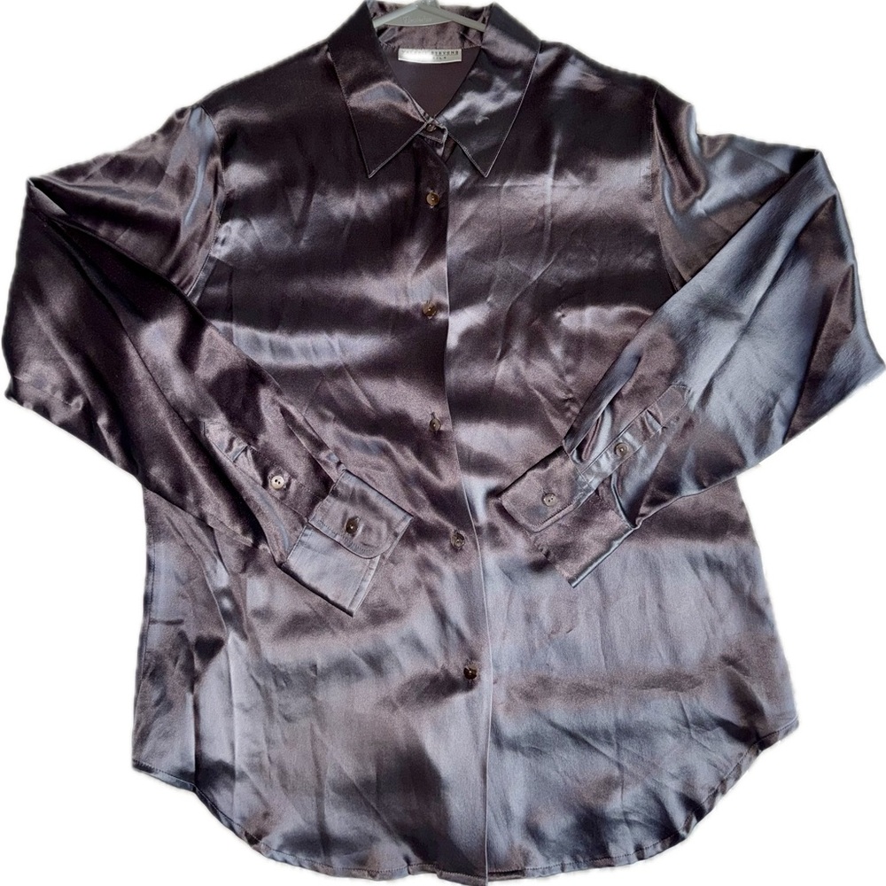 Women’s Grey Satin Button-Up Blouse